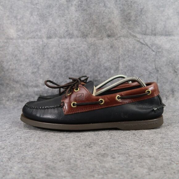 Sperry Boat Shoe Mens 8 Moc Loafer 2 Eye Leather Black Brown Classic Preppy Wide